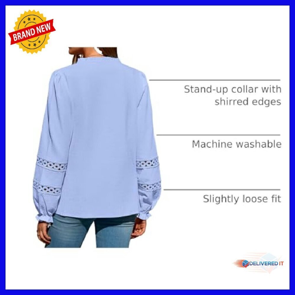 Long Sleeve Cotton Eyelet Blouse Boho Button Up Shirt Women's - Picture 5 of 8